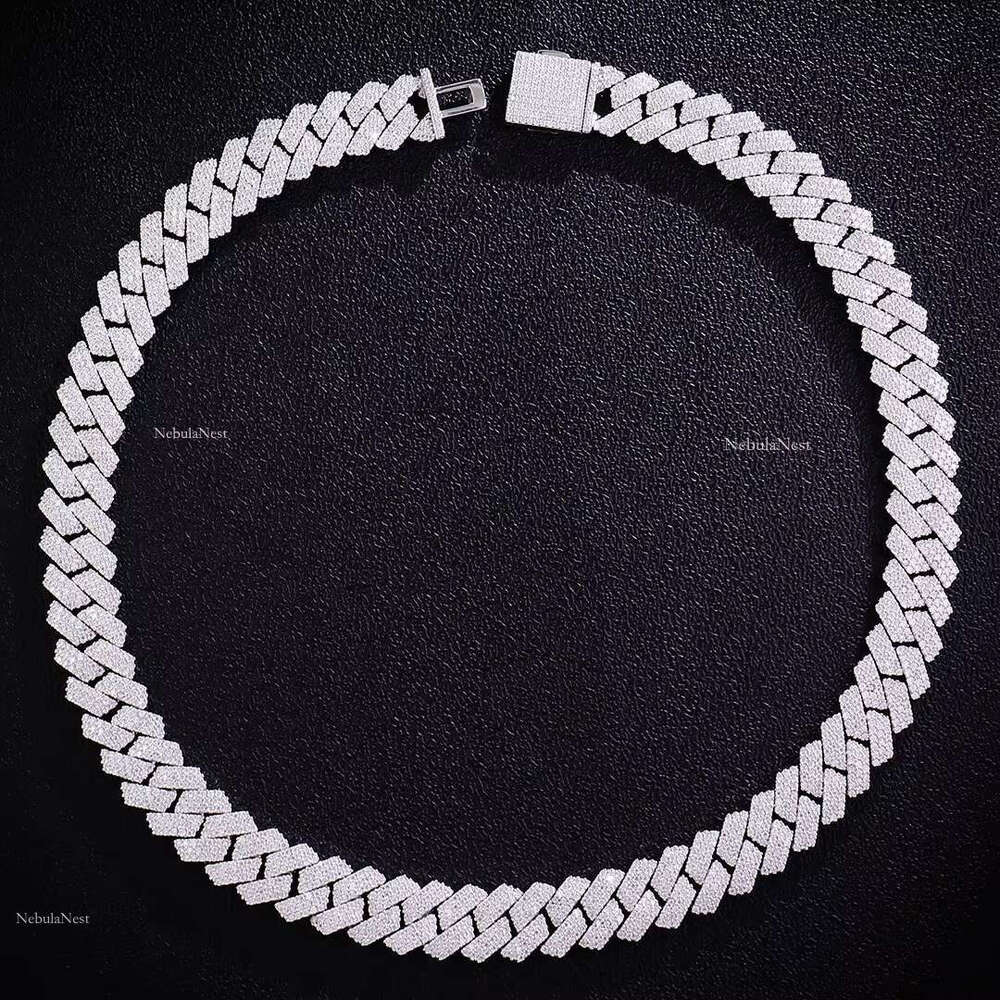 Sier Moissanite Hiphop Necklace Chain 15mm 3 Row Stones Dia Cuban Bracelet Custom Fine Jewelry Necklaces