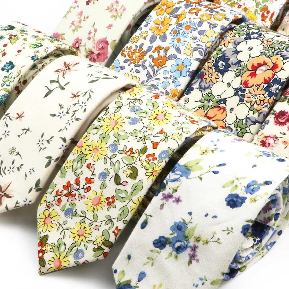 Pretty Lovely Floral Pattern Tie Cotton White Green Necktie For Wedding Business Party Daily Dress Decoration Accessories Gifts X250407