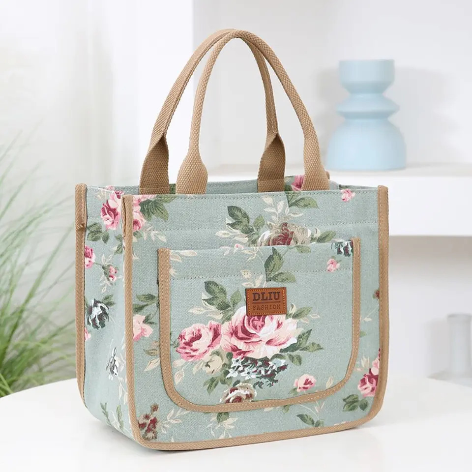 Fashionable floral printed lunch bag insulated large capacity cooler handbag for school work travel picnics 250401
