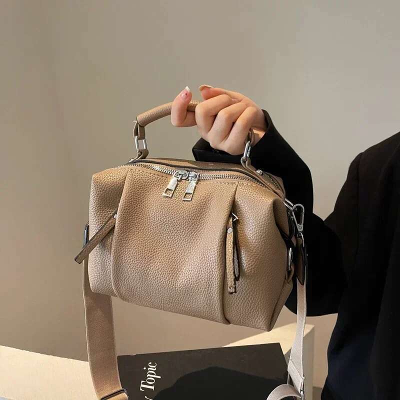Leather Solid Zipper PU Premium Shoulder Bags Fashionable Folded Cloud Top-Handle Large Capacity Commuter Wide Crossbody Bag