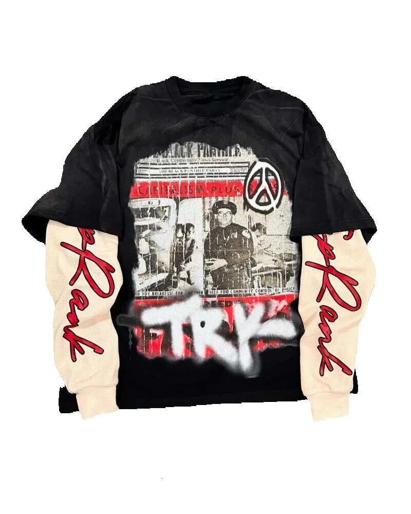 Y2K - Men's oversized T-shirt, streetwear, haruku, lettering, fashion, casual, loose, synthetic two-piece top set