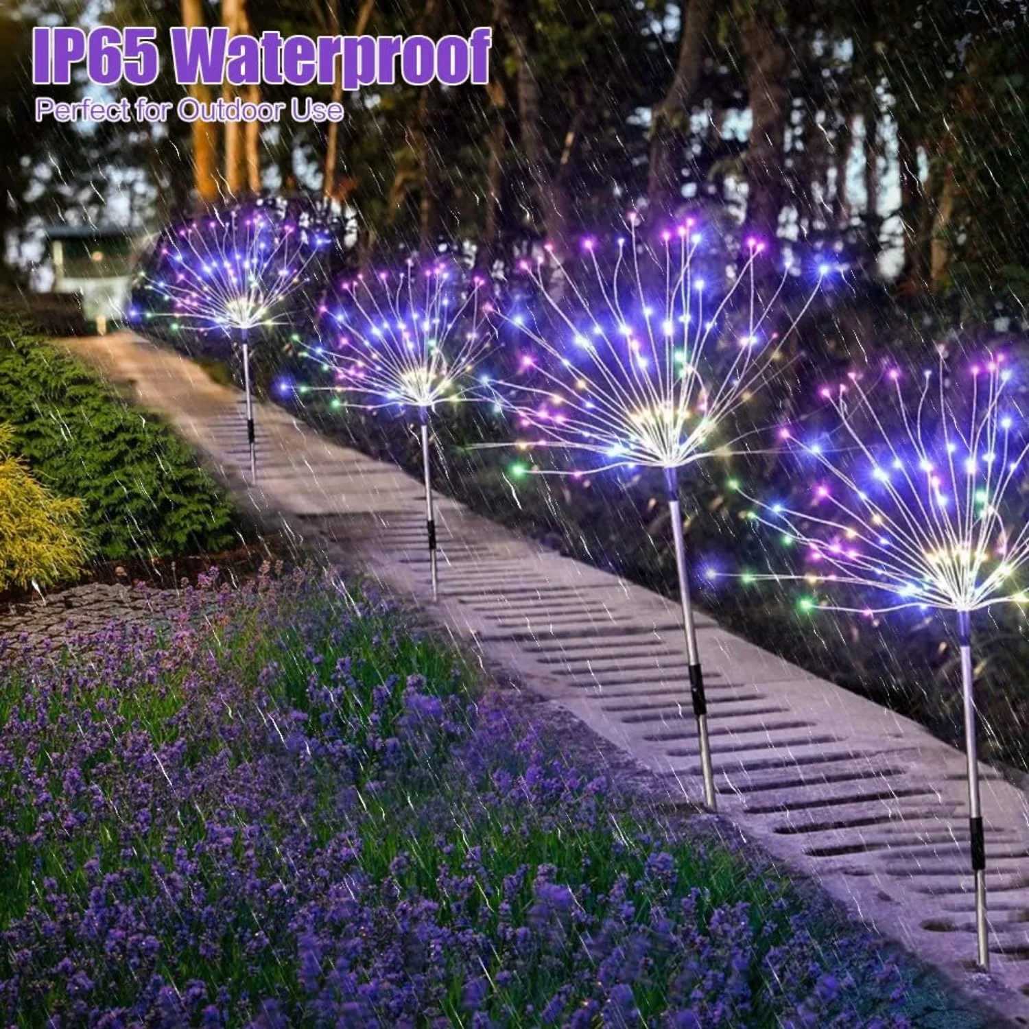 4 Pack Solar Firework String Lights - IP65 Waterproof 8 Modes w/Remote Outdoor Christmas Decor for Garden/Patio/Party W251107
