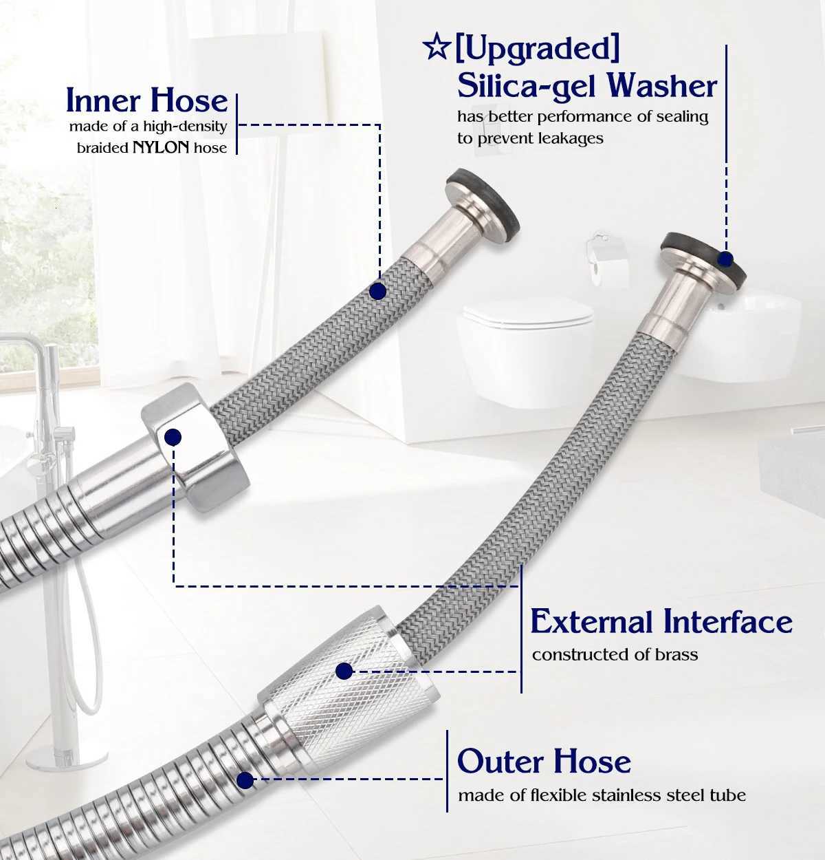 15M Black/Chre ible Shower Hose Bathro Shower Water Hose Extension Plumbing Pipe Pling Tube Bath Accessories Y251107