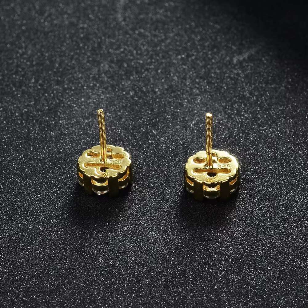 Wholesale Price High Quality Original Fine Jewelry Cubic Zircon Diamond Gold Plated 925 Silver Flower Stud Earrings for Men