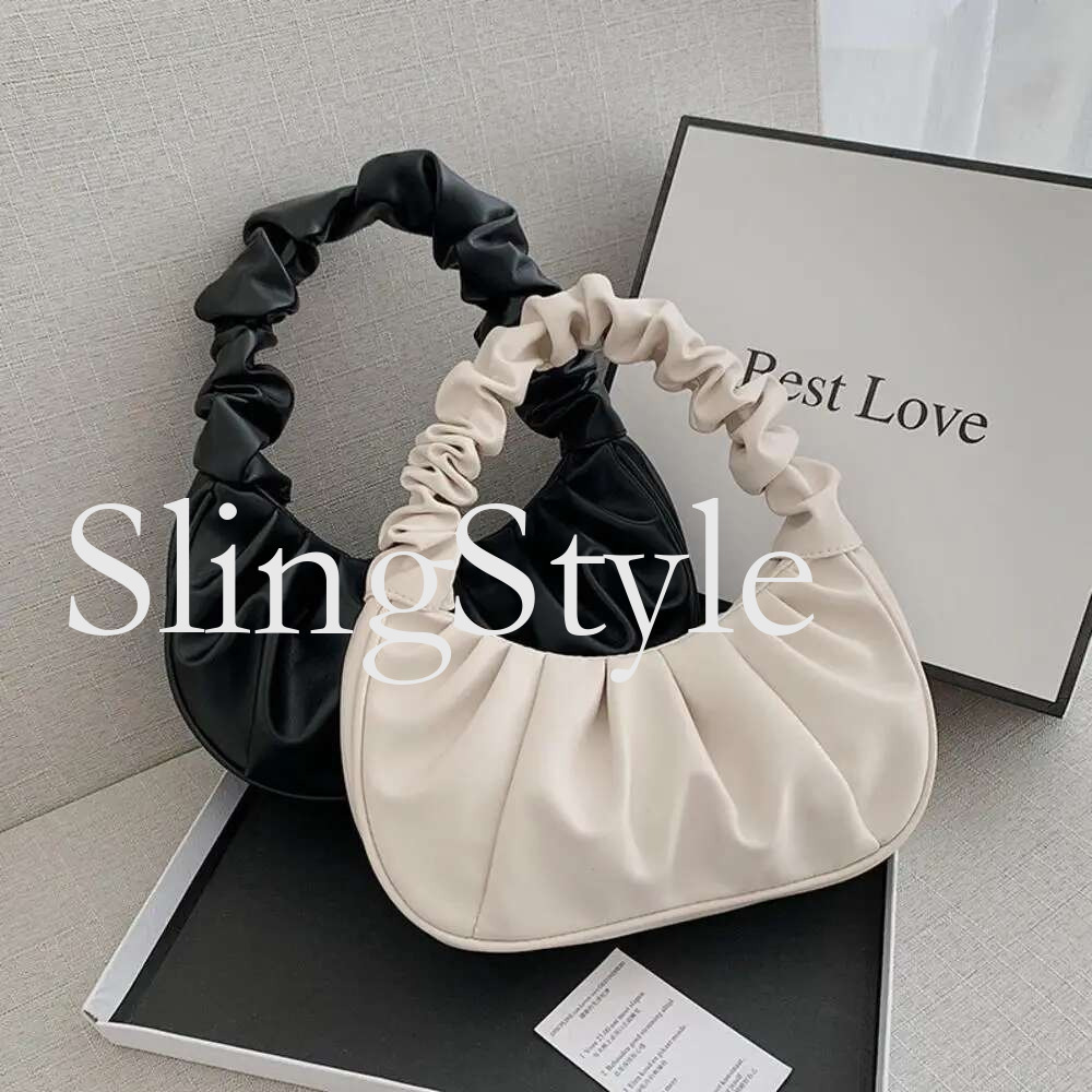 Fashion Pleated Handlebags for Women PU Cloud Leisure Armpit Bag Shopping Shoulder Bags Dumpg Handbag Female 2024