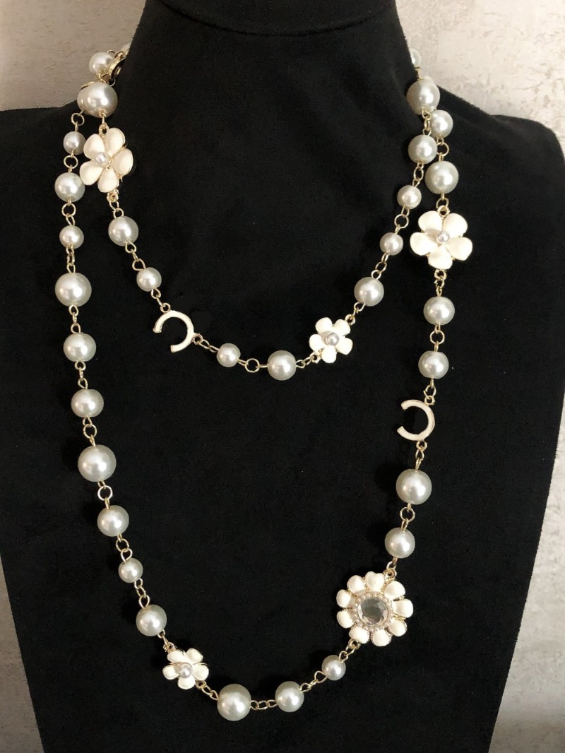 Designer Necklace Brand Pearl Flower Pendant Women Long Chain Party Wedding Gift Gold Plated Jewelry