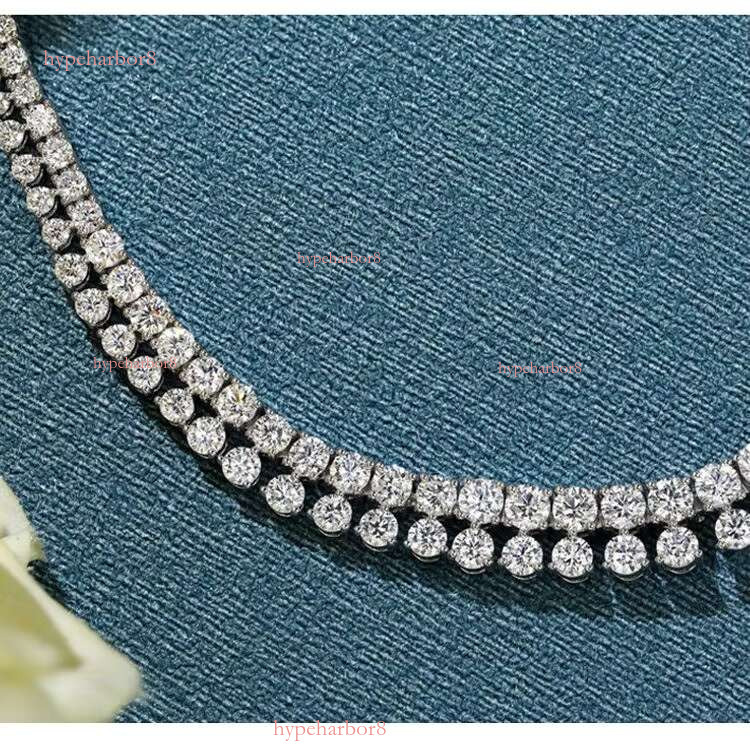 2-line tennis necklace laboratory gold Cuban chain