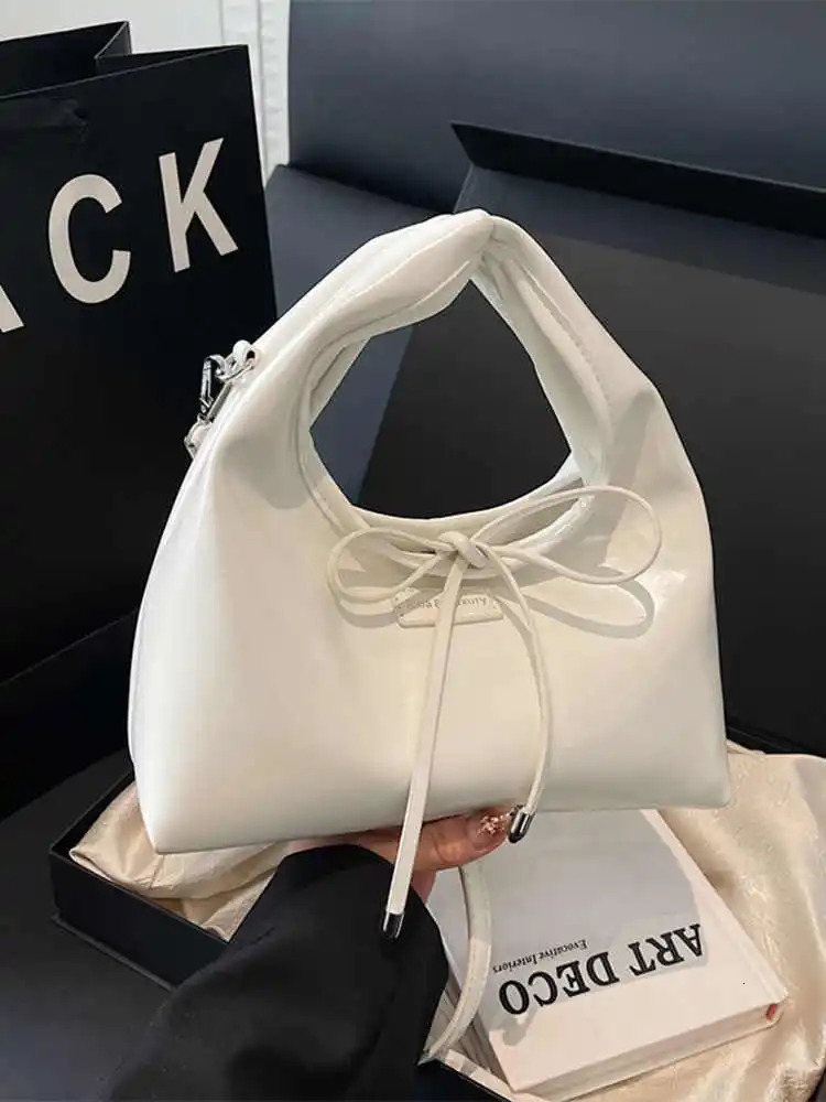 Light yellow Ins handbag womens fashionable bow decoration shoulder bag spring and summer PU leather cross body bag 250402