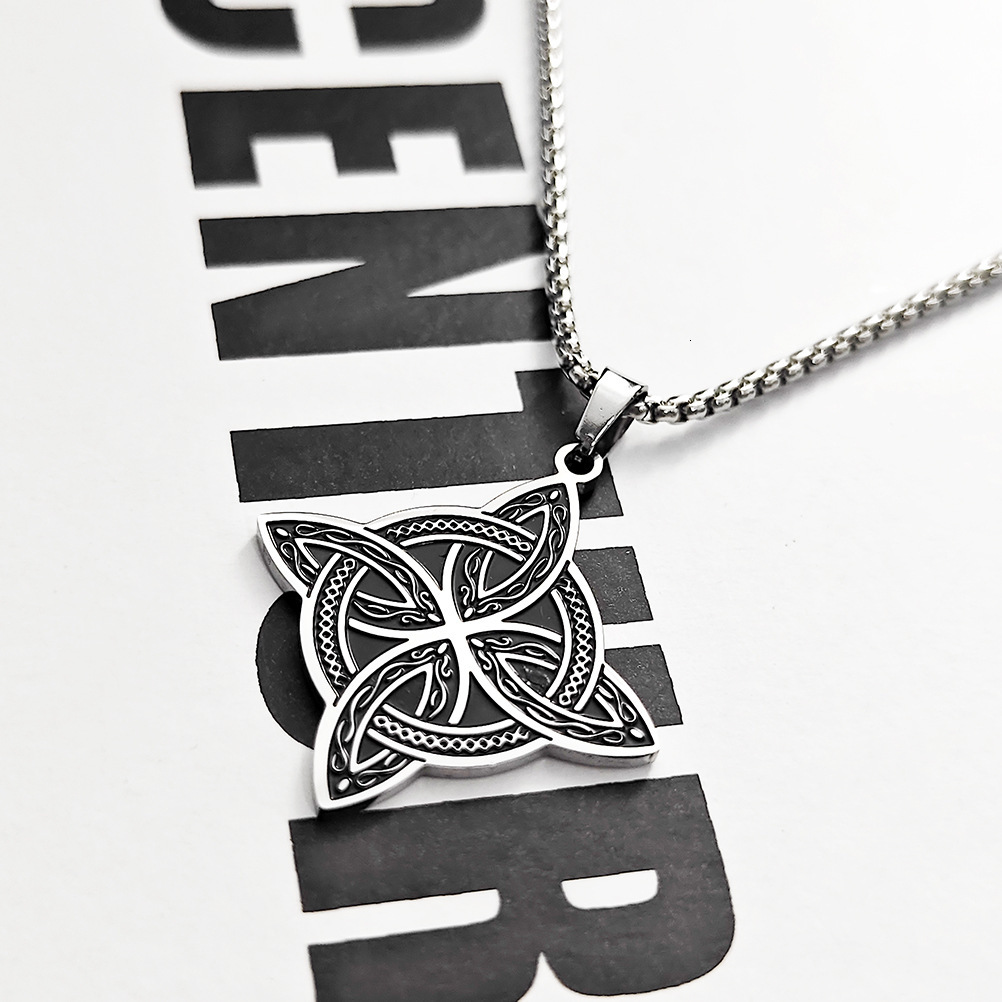 New Personalized Hip Hop Celtic Viking Triangle Men's Trendy Titanium Steel Pendant Star Moon Fan Necklace