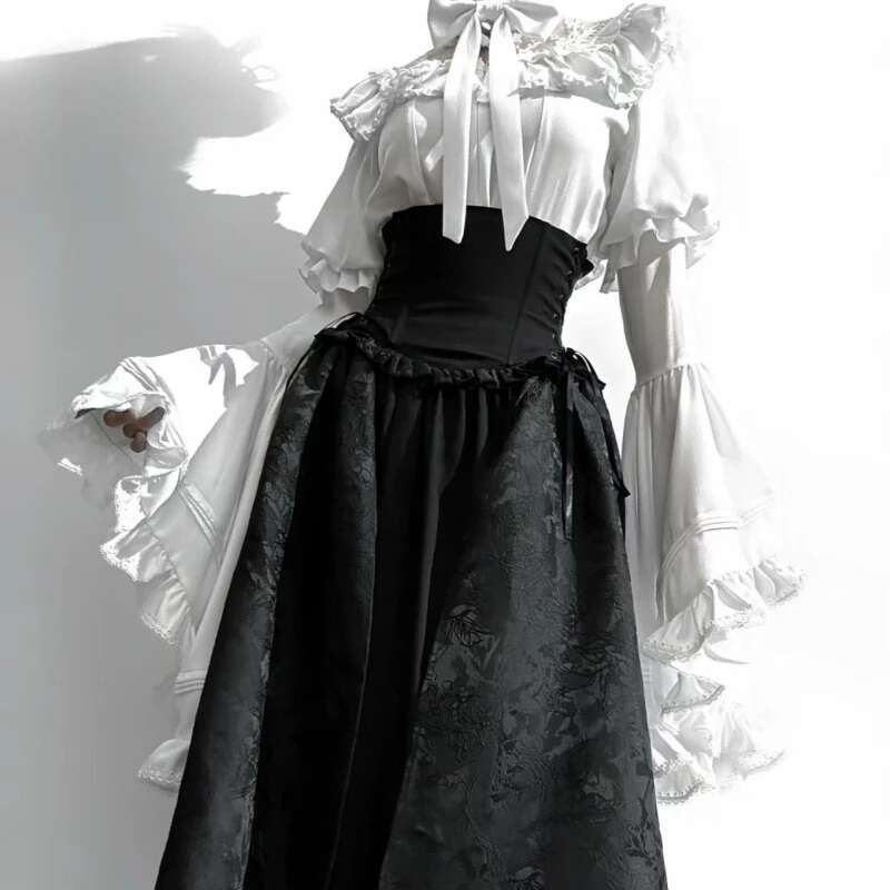 Japanese Kawaii JK Girl Sweet Cute Lolita Flare Sleeve Shirt Autumn Y2k Aesthetic Lace Patchwork Blouse Tops Women Chic Blusas