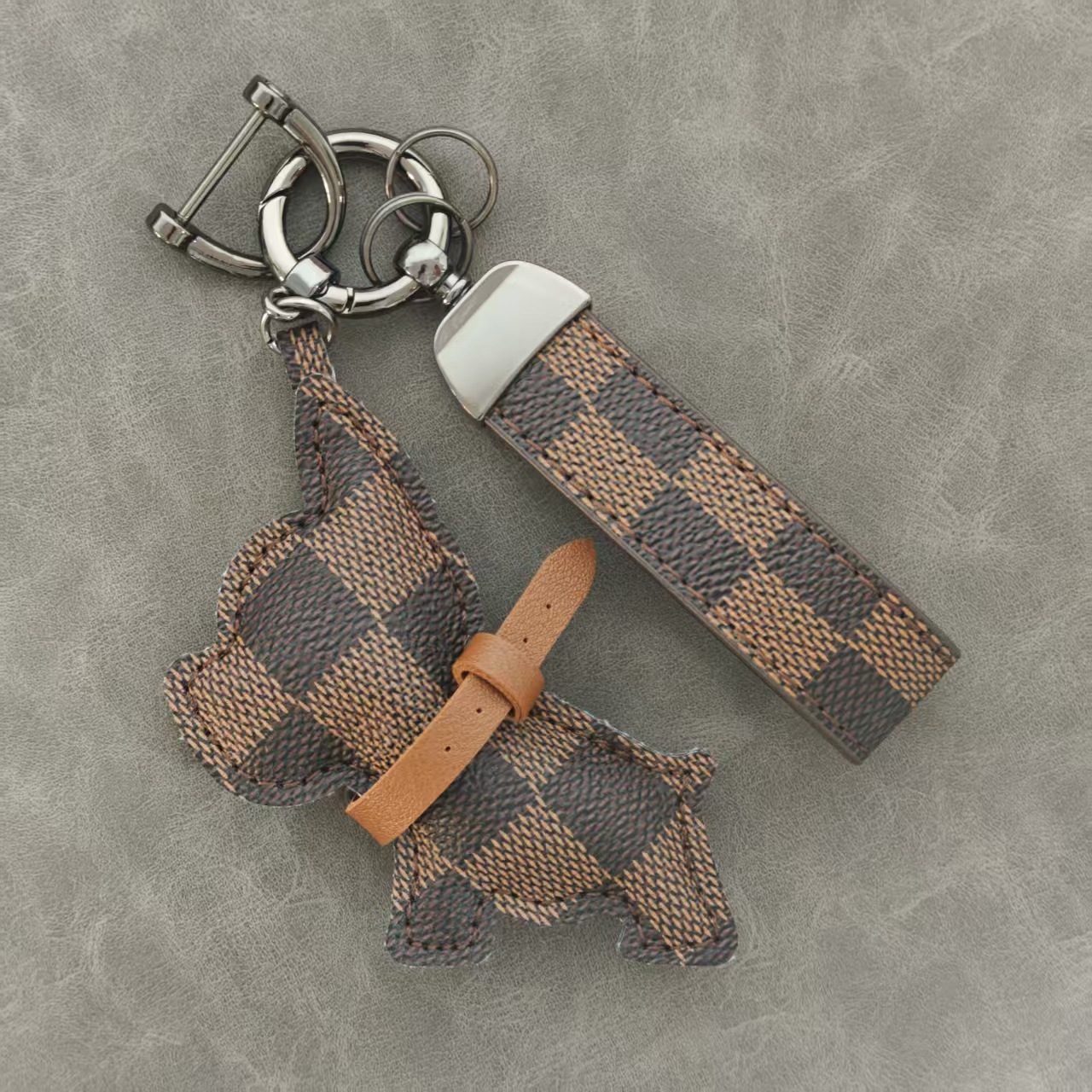 Luxury Bulldog Charm with Vintage Monogram Cute Key Ring Bag Accessory Wholesale