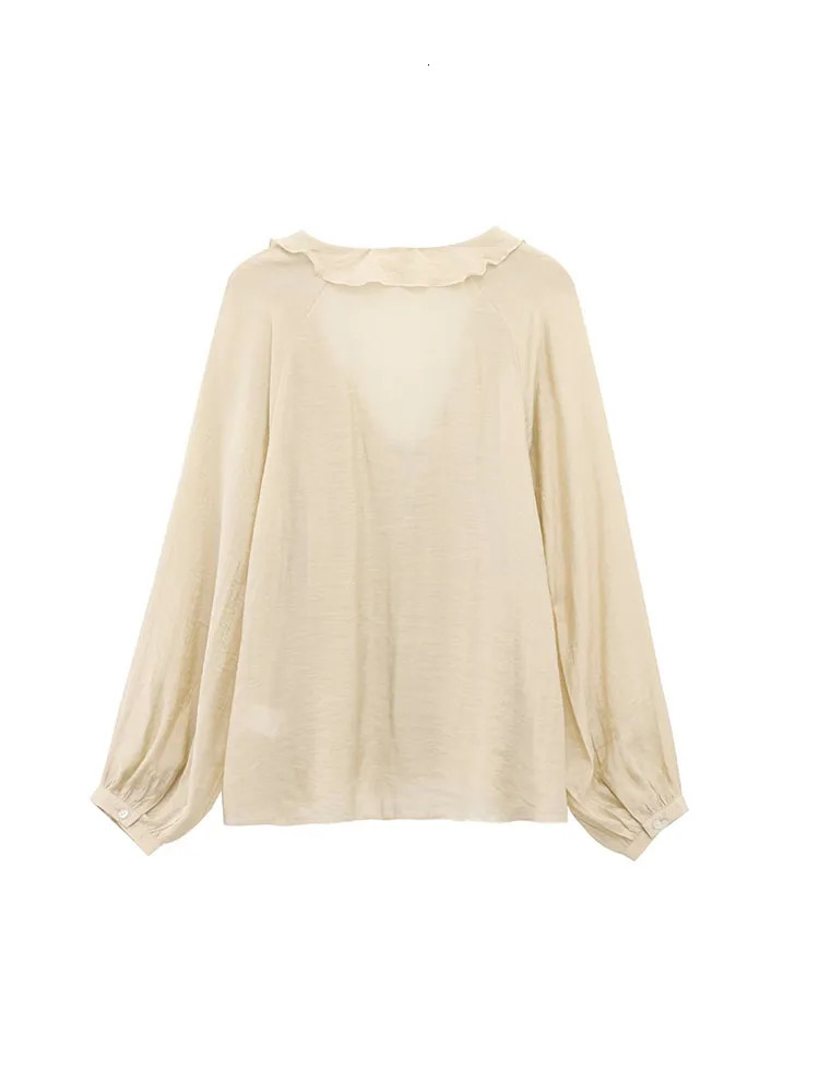 Womens Summer Shirt Top Fashion Solid Vneck Layered Ruffle Bow Elegant Street 250407