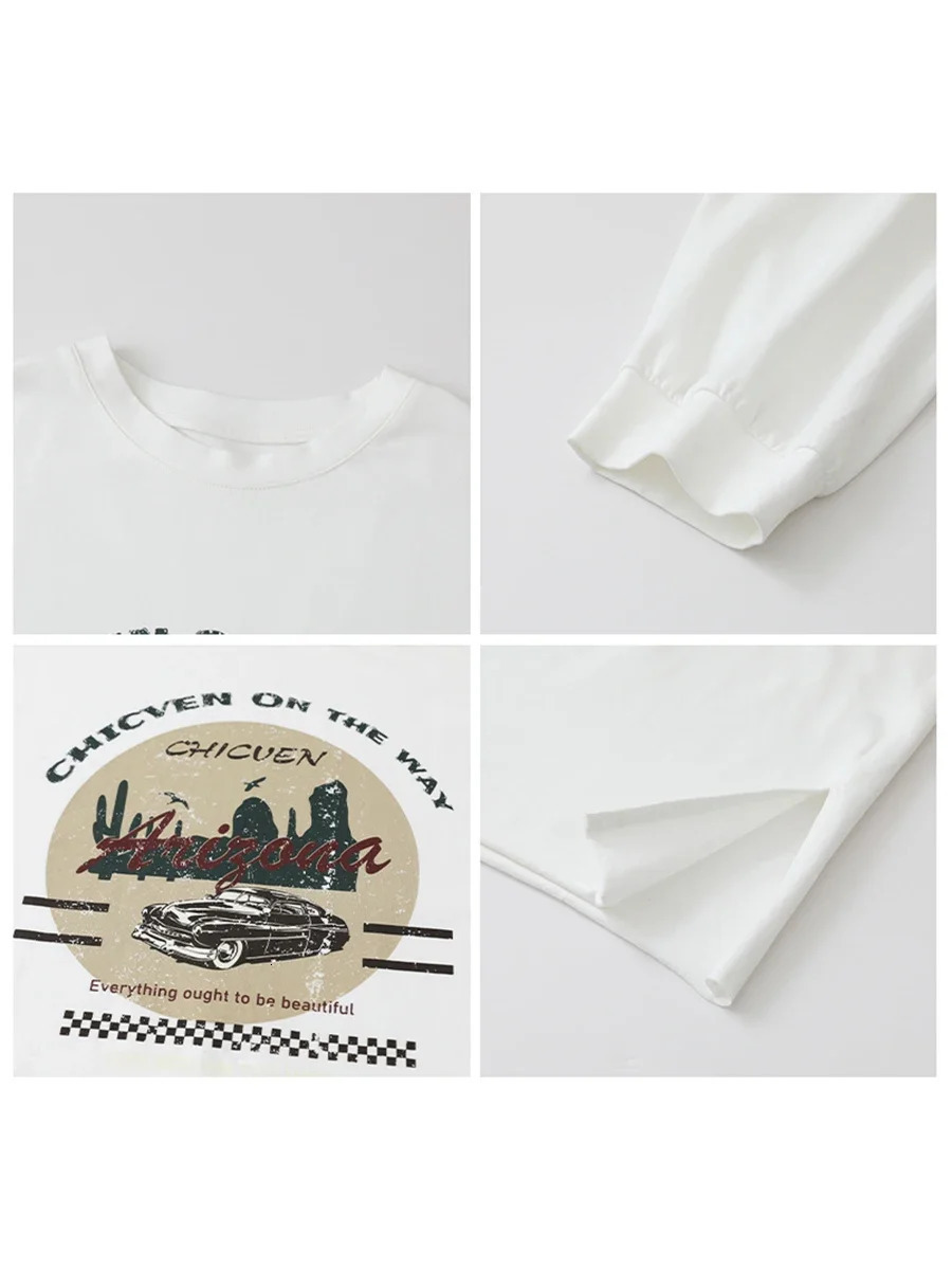 CHIC VEN Womens Tshirt Street Clothing Round Neck Letter Printed Long Sleeve Inner Top SpringSummer 250407