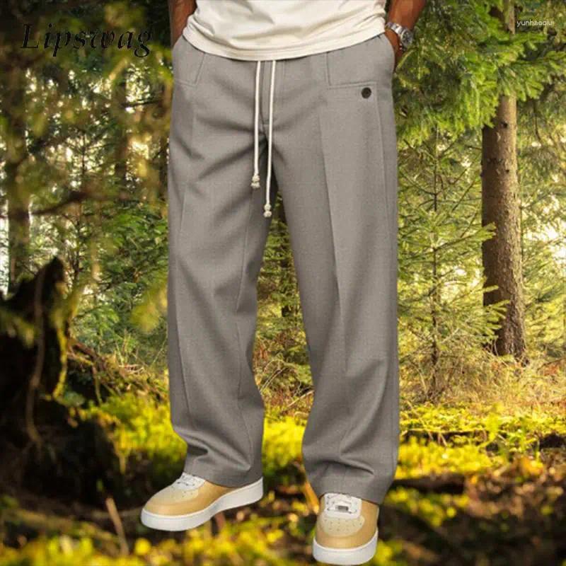 Men's Pants Fashionable Mens Solid Color Trousers Spring Autumn Streetwear Casual Drawstring Men Stylish Loose Straight Z260315