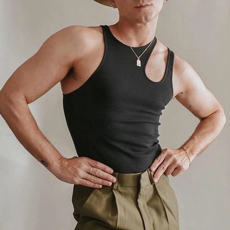Mens vest fashion solid color sexy mens high-end personalized breathable hollow street top S-4XL 250403