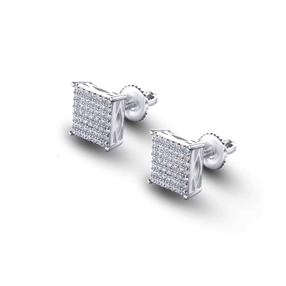 Wholesale Hip Hop 18K Gold Plated Iced Out Cubic Zirconia 925 Sterling Silver Screw Back Square Stud Earrings for Men Women