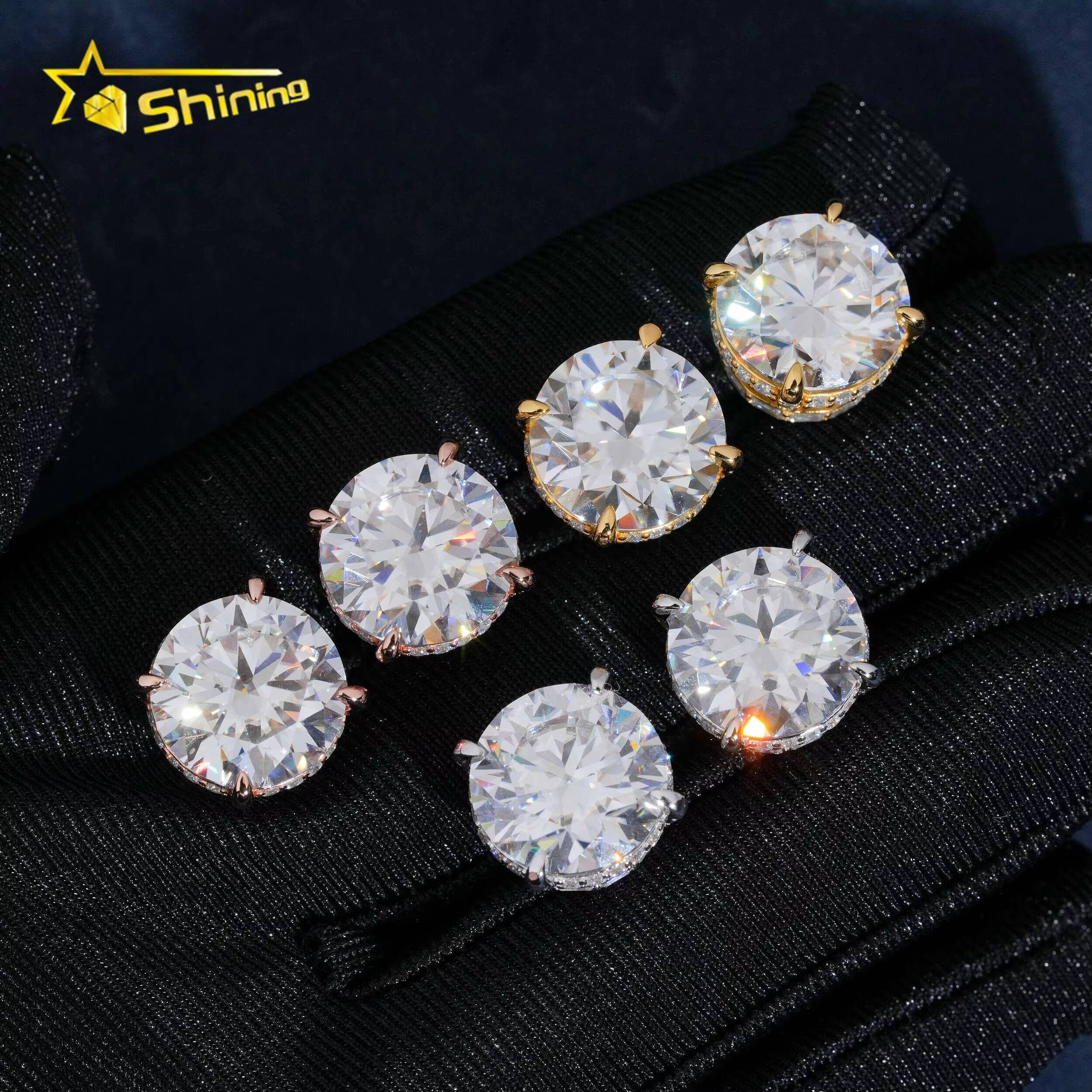 Big Size Moissanite Mens Earring Gold Plated 925 Sterling Silver Iced Out VVS Diamond Moissanite 16CT Screw Back Stud Earrings