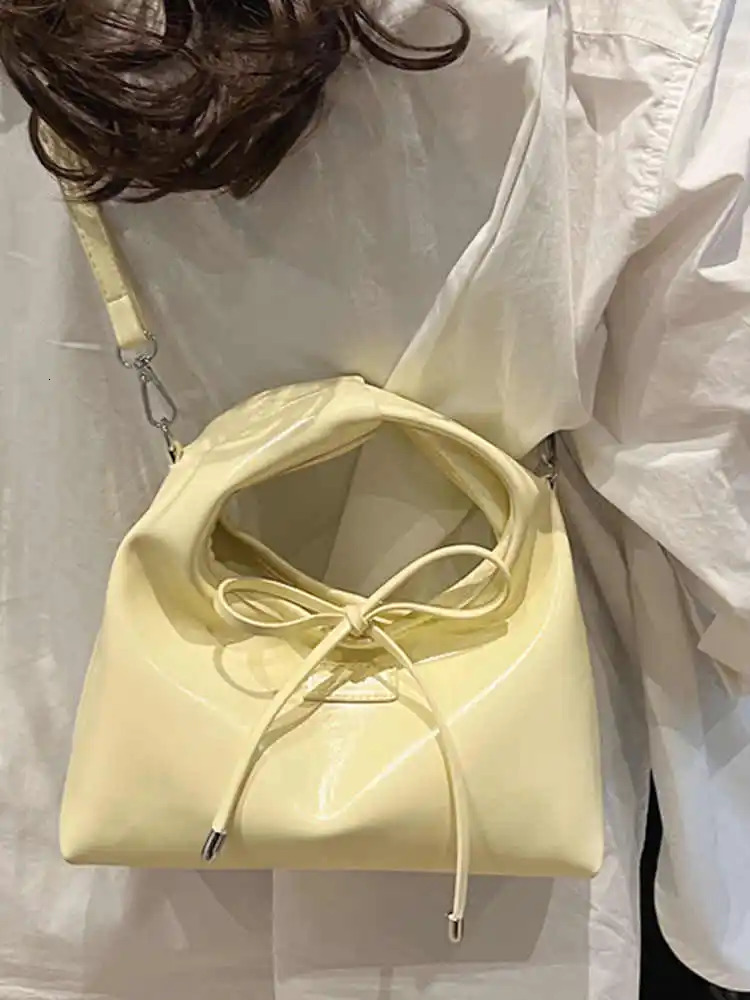 Light yellow Ins handbag womens fashionable bow decoration shoulder bag spring and summer PU leather cross body bag 250402