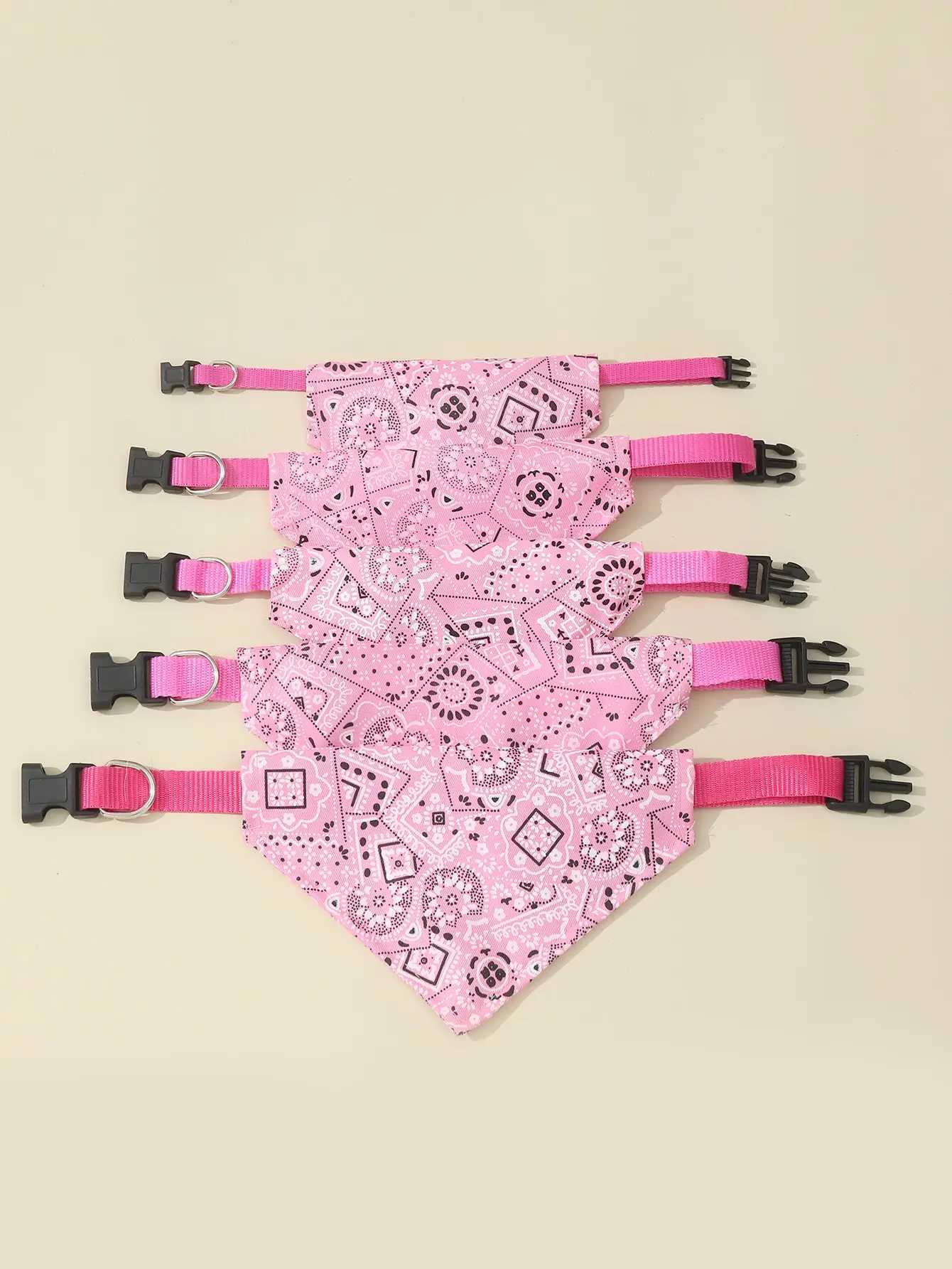 1 piece of pink random pattern pet bandage with adjustable triangular and buckle shaped pet dog collar and bib M250407