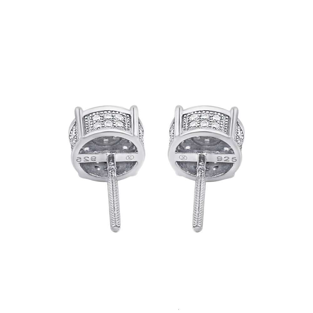 Handmade Diamond Bling Iced Out 5A Zirconia 925 Sterling Silver Screw Back Engagement Stud Earrings for Men
