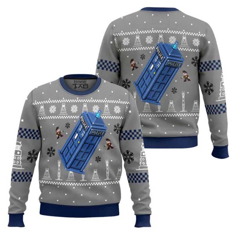 Tardis Doctor Ugly Sweaters Funny Holiday Party Pullover Novelty Warm Cozy Plus Size Sweater for Men Women Xmas Gift 2026XJ251107