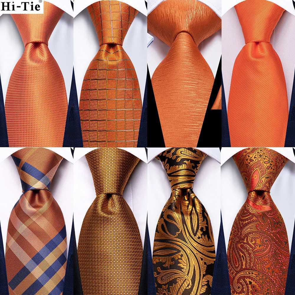 Hi-Tie Designer Orange Paisley Silk Wedding Tie For Men Handky Cufflink Gift Mens Necktie Fashion Business Party Dropshiping X250407