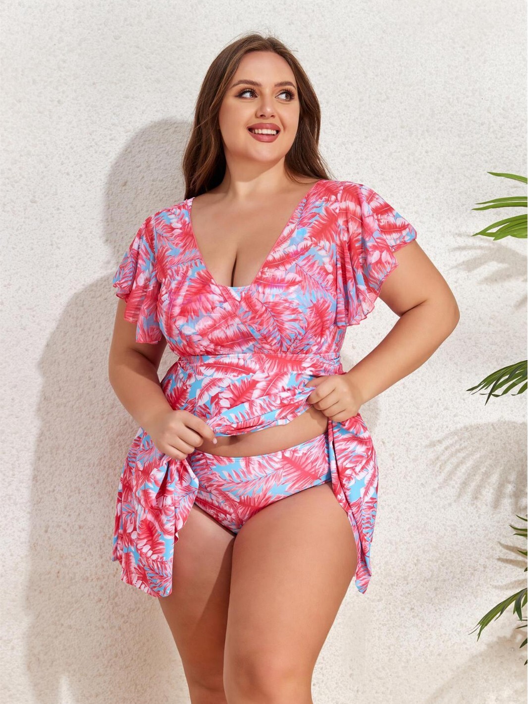 Large size swimsuit for w, digital printed skirt style, split body independent triangle pants, covering the belly to show off thinness and weight, Bik