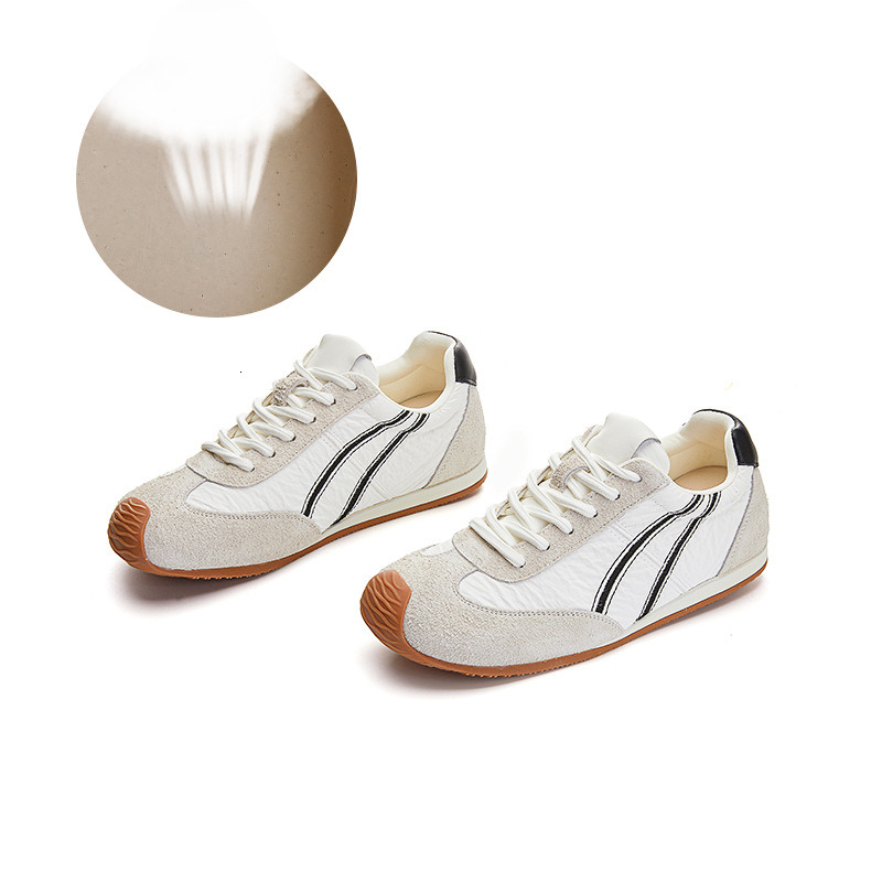 2025 Summer New Leather Low Saturation German Training Women's Flat Bottom Versatile White Color blocked Designer Fashion Casual Sports Shoes