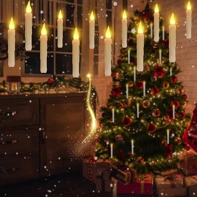 Christmas Floating LED Candle Flameless Remote Control Conical Candle Holiday Scene Decoration Table Decor Festive Lighting W251107