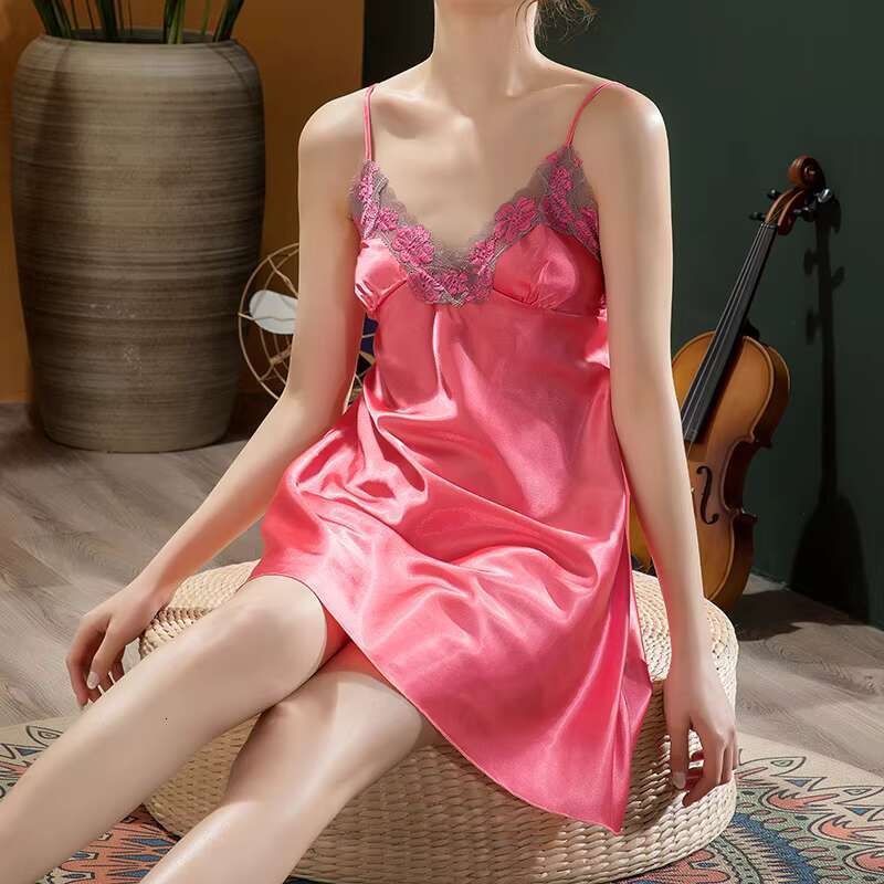 Manufacture High Quality Adult Lace Satin Dress Hot Romantic Sexy Women Sleepwear Pamas Set