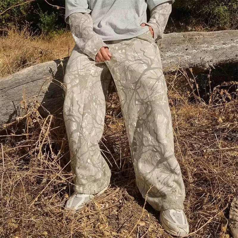 Spring straight casual pants mens camouflage wide leg breathable running loose oversized sweater 250403