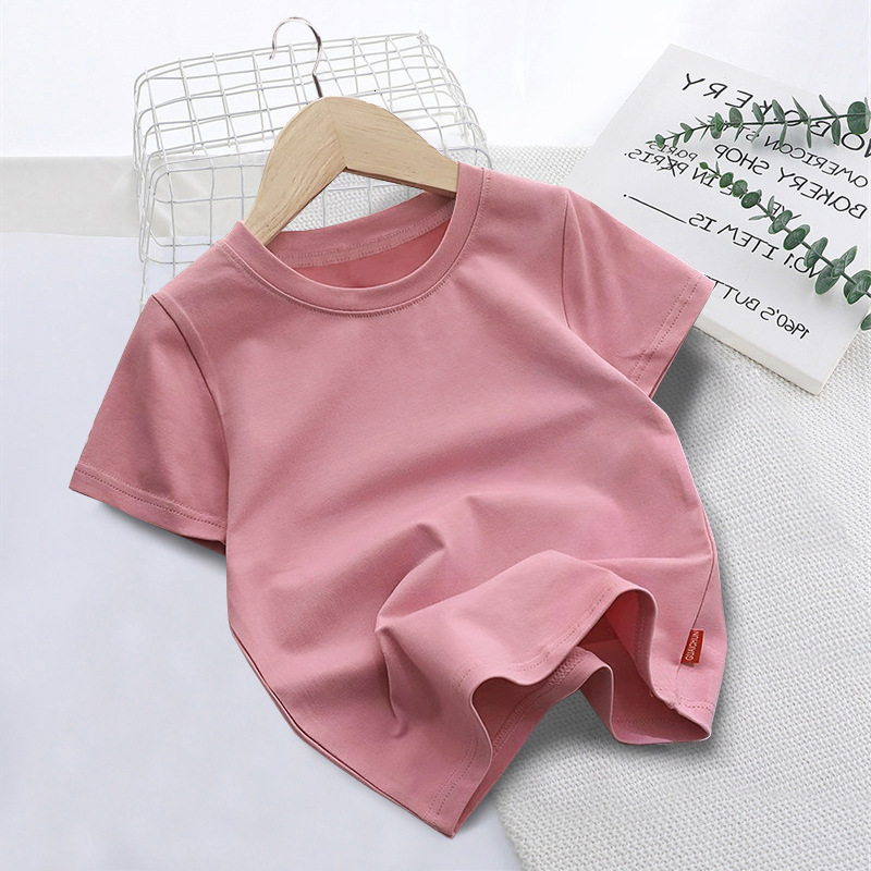 Ddmyshoesvip Korean Version Children S Clothing Solid Color Short Sleeved Soft Men And Women S Baby Round Neck Half Sleeved T Shirt Printed Class Unif