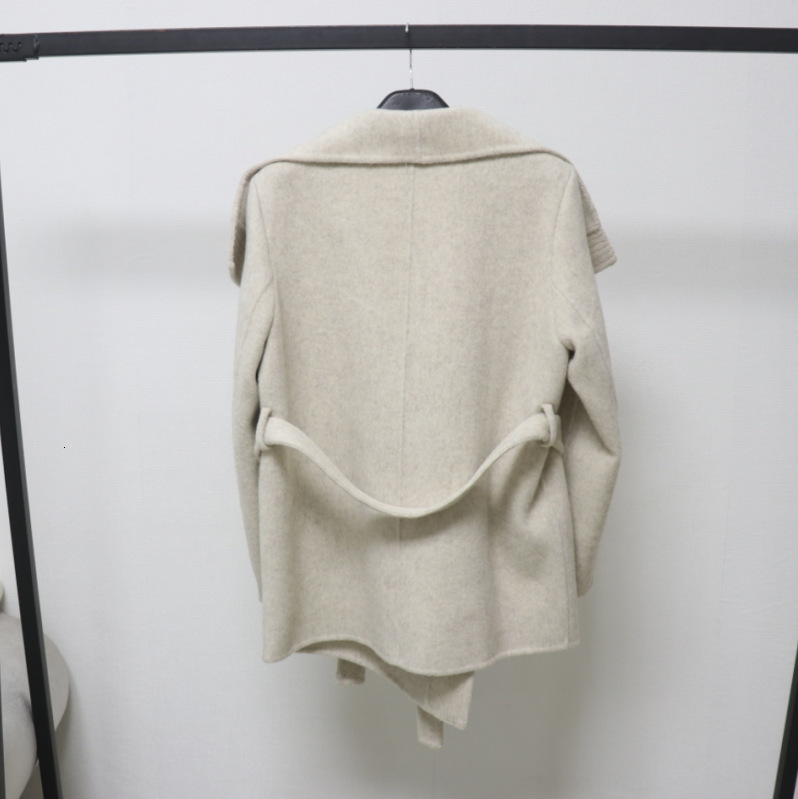 Large Lapel Elegant Style Double-Sided Wool Coat for Women New Autumn and Winter Tie-Waist Woolen Coat