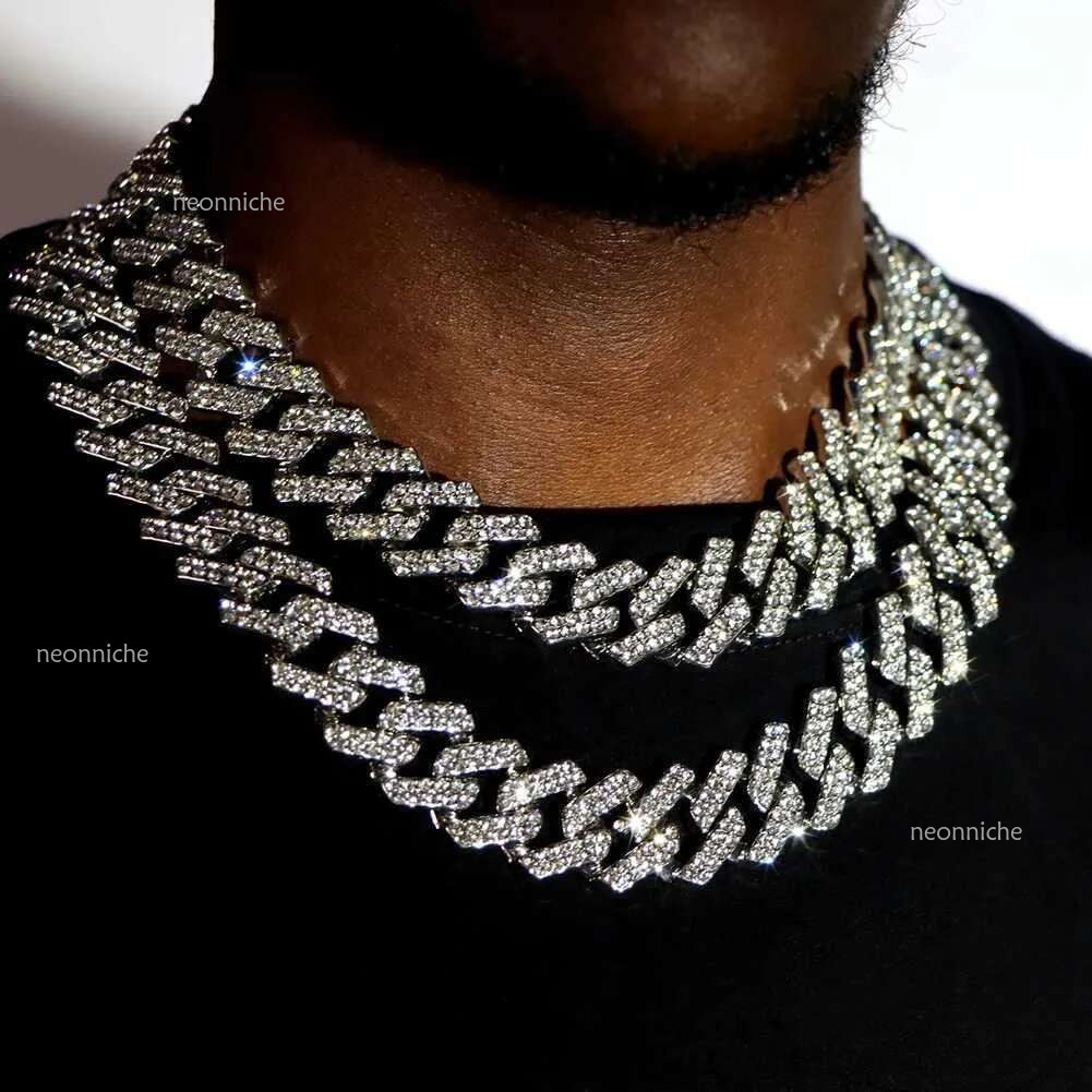 14/20MM Punk Hip Hop Iced Out Rhies Chain For Men Women Bg Crystal Prong Cuban k Choker Necklace Jewelry GiftX240919