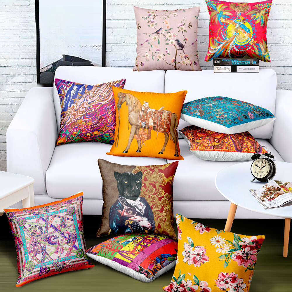 European Style Glossy Korean Woven Bedside Sofa Cushion Cartoon Satin Creative Pillow Print