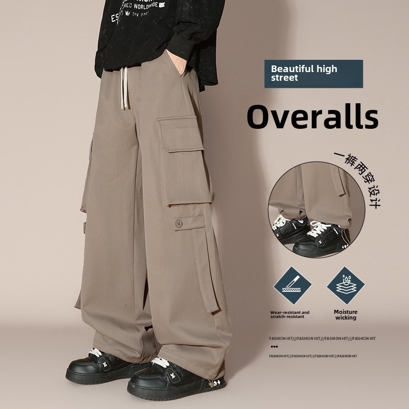 Mens work pants spring multi pocket casual loose straight mens highend clothing for runners y250322