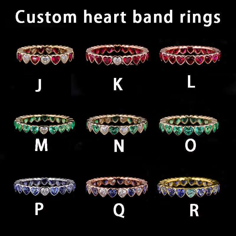 Starsgem Silver Plated Gold Heart Shape Eternity 3*3MM Moissanite Sapphire Eternity Band