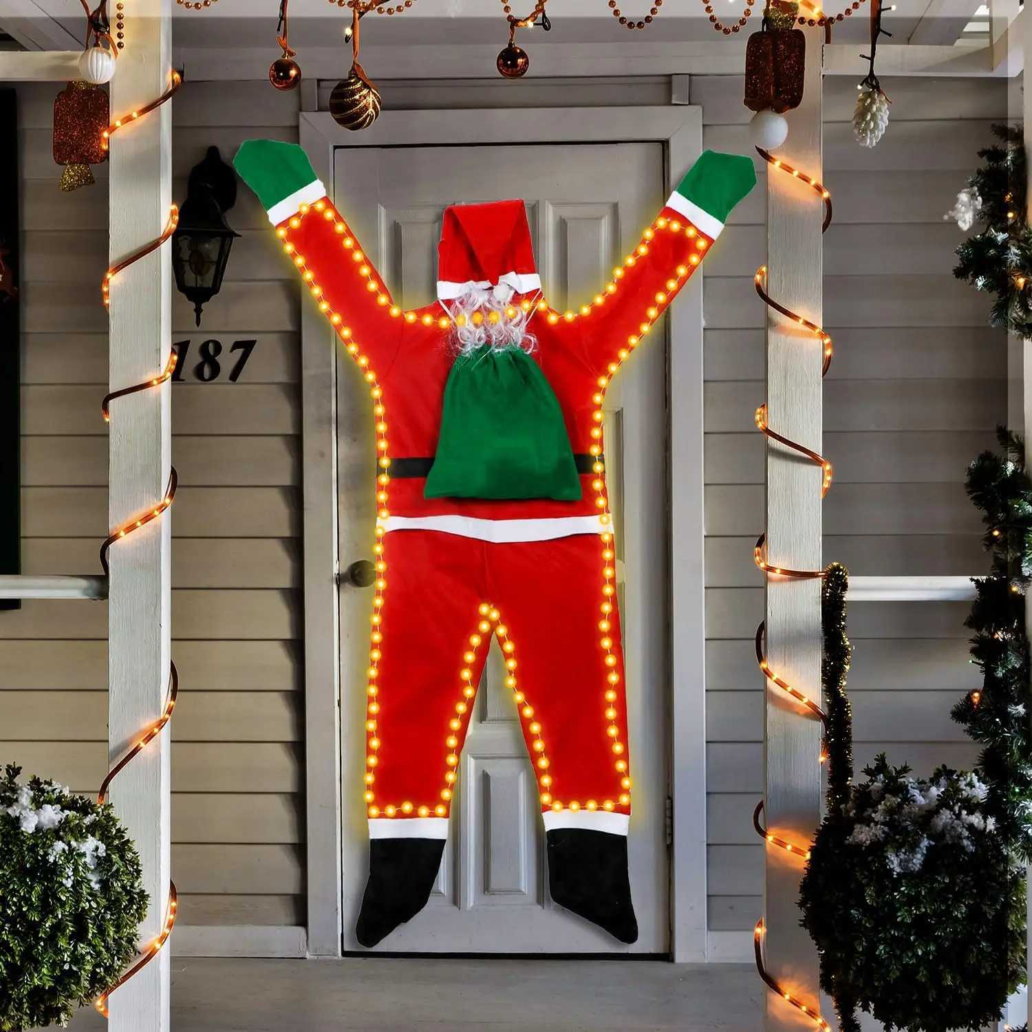 Hanging Santa Claus Outdoor Christmas Decorations Life Size Climbing Santa with Solar Lights for Xmas Window Balcony Roof Decor W251107