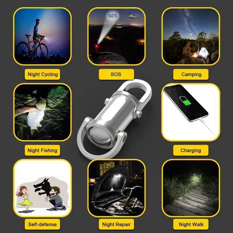 1200LM Super Bright Mini Keychain Flashlight Waterproof Multifunctional Camping Flashlight Rechargeable USB Charging LED LightW251106