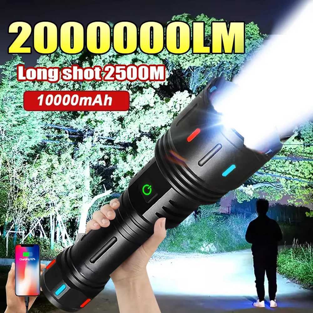 20000000LM Most Powerful LED Flashlight USB Rechargeable Lamp 800W LED Flashlights High Power Zoom Torch Long Shot 2500MW251106