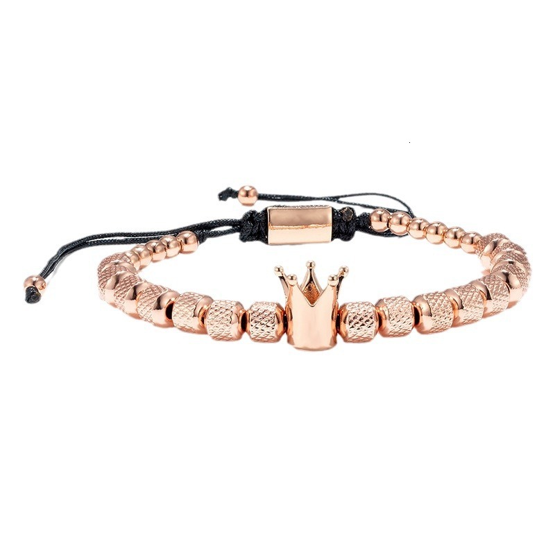 Copper Crown Jewelry Stainless Steel Beaded Pineapple Bead Braided Adjustable Bracelet