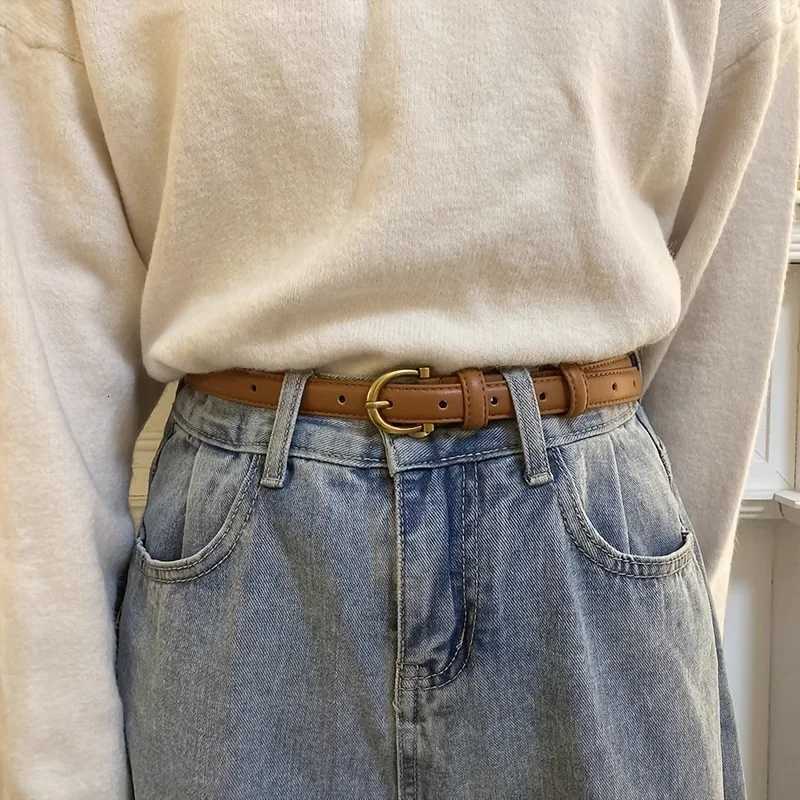 Retro Semicircle Buckle Belt Womens Stylish PU Leather Thin Waistband Pressure Line Edge Decoration Pants Versatile Waist BandT251107
