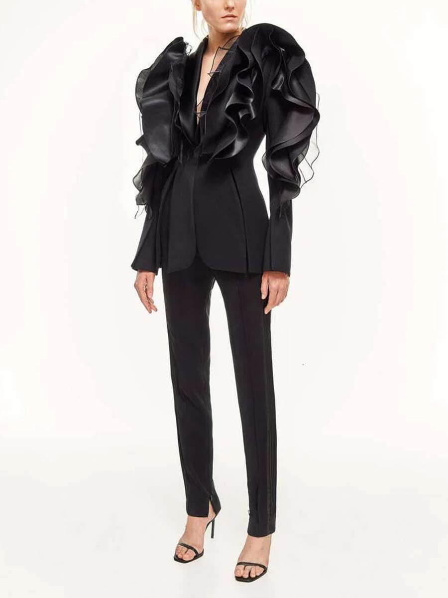TWOTWINSTYLE Asymmetric Jackets For Women V Neck Long Sleeve Spliced Button Slimming Casual Coats Female Style Clothes New