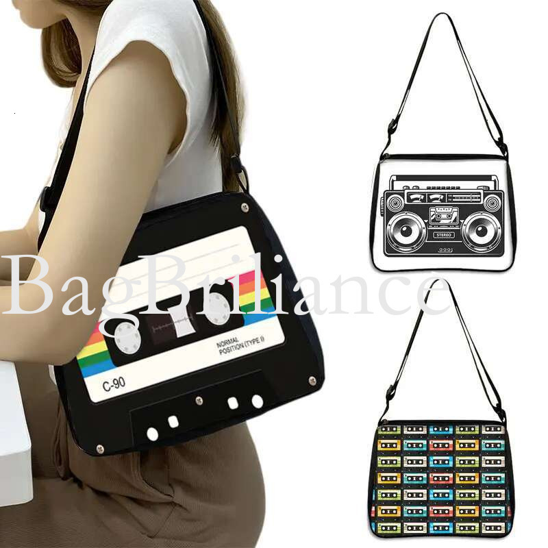 2025 Cassette Tape Recorder Print Shoulder Bag Back To 80s 90s Women Crossbody Bags for Travel Ladies Handbag Phone Purse Holder
