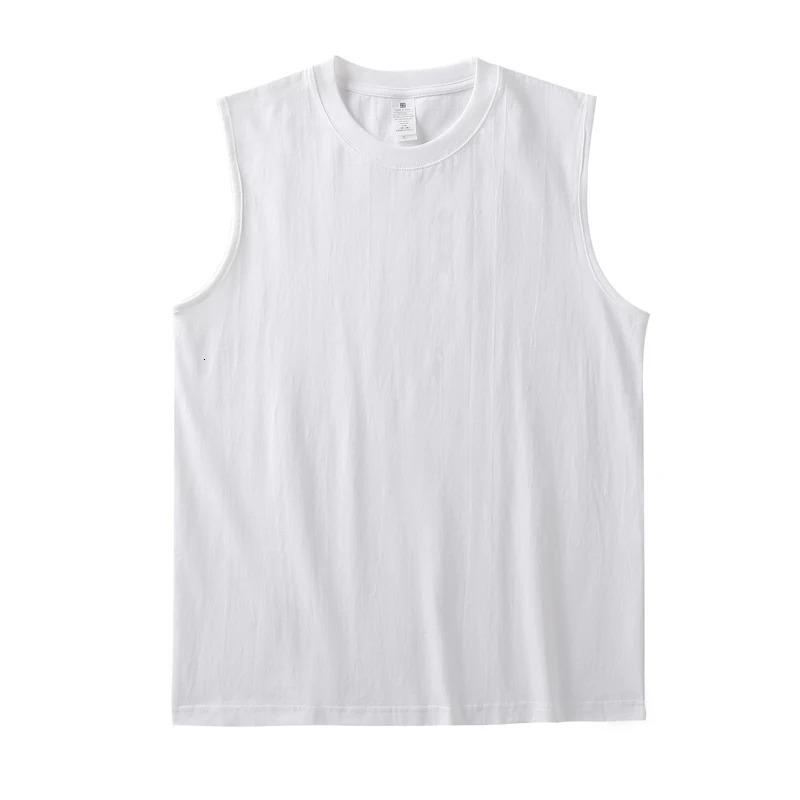 2 pieces of solid color cotton vest mens white O-neck loose sleeveless T-shirt basic style full set sports running vest 250403