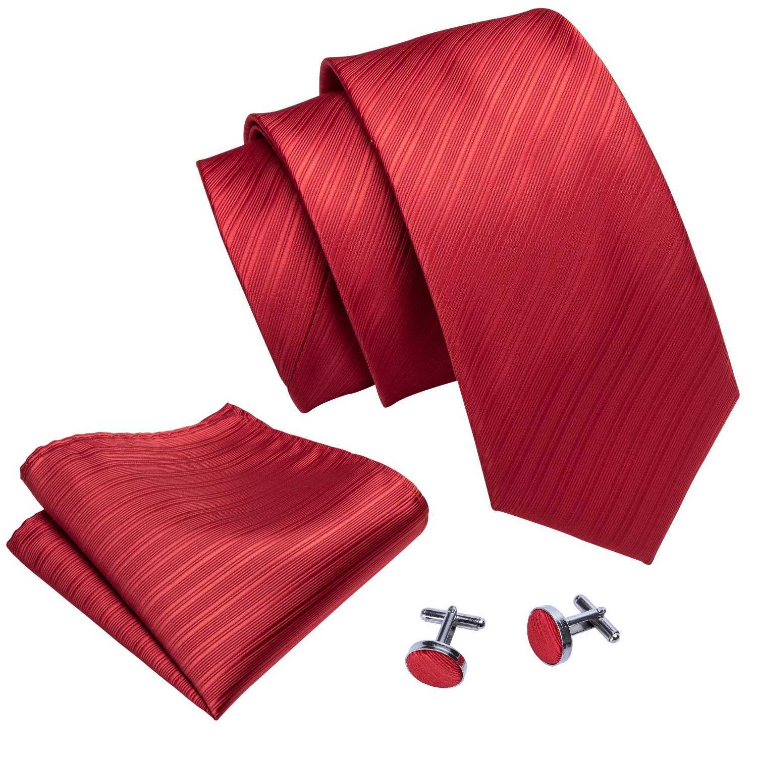 Barry. Red Silk Mens Tie Hanky Cufflinks Brooch Set Jacquard Rose Burgundy Maroon Necktie Gold Pin For M Wedding nts X250407