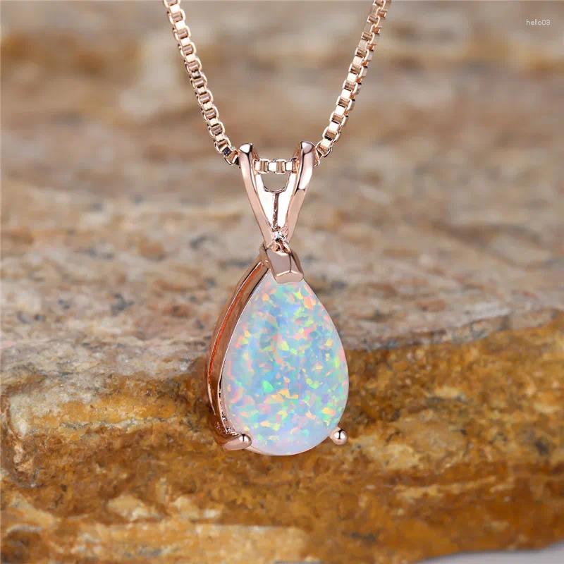 Pendant Necklaces Boho Female Small White Opal Water Drop Necklace Rose Gold Color Wedding Jewelry For Women