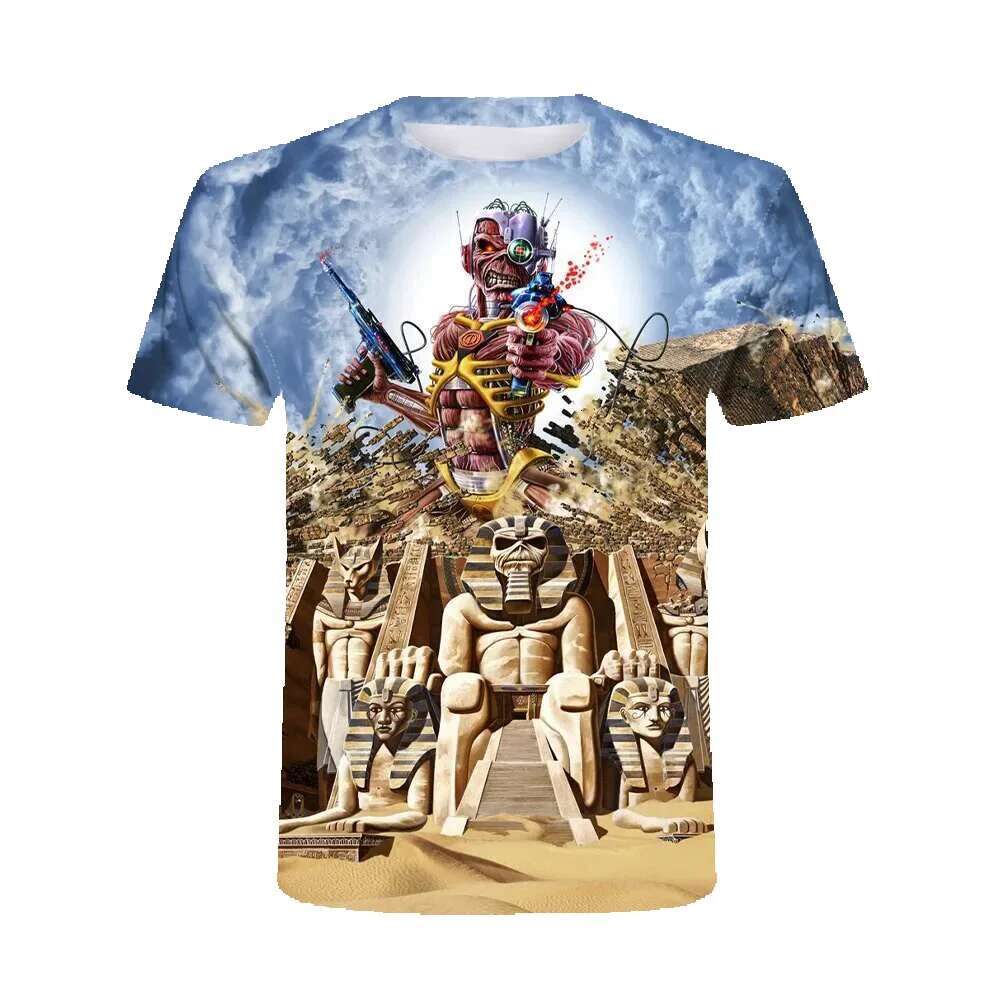 2025 trendy summer muscle warrior photo men's casual 3D printed T-shirt hip-hop metal personality round neck top 6XL