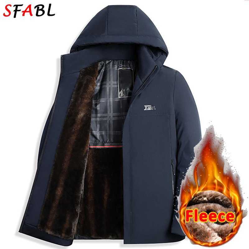 New Winter Fleece Lined Mens Winter Jacket Hooded Padded Winter Jackets for Men Windbreak Thick Warm Parka Business Coat BlackT251107