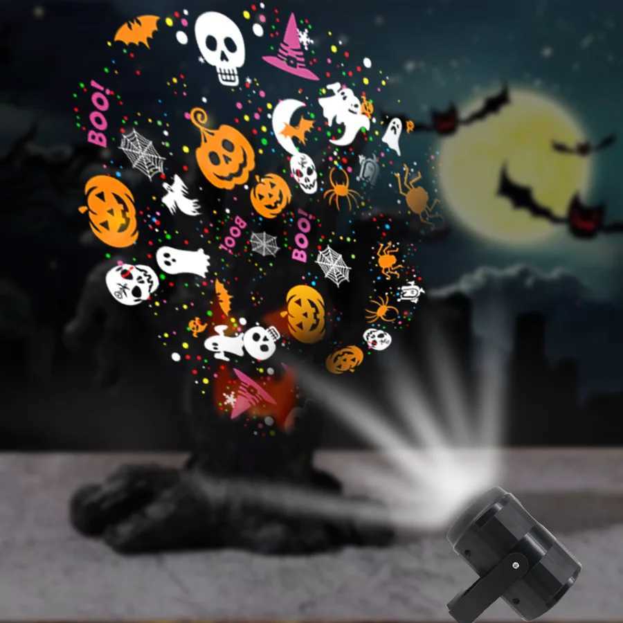 USB Power Halloween Decoration Projector Light Pumpkin Spider Bat Dynamic Pattens Projector Night Light for Bedroom Room Party W251107